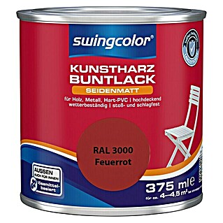 swingcolor Buntlack Kunstharz für Außen (Feuerrot, 375 ml, Seidenmatt, Lösemittelbasiert)