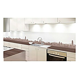 Resopal Küchenrückwand Fixmaß (Travertin Skyline, 305 x 62 cm, Stärke: 15,4 mm, Holz)