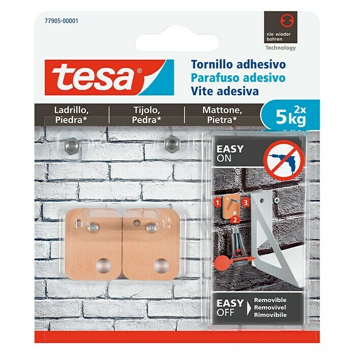Tesa Tornillo adhesivo (Específico para: Ladrillo, Carga soportada: 5 kg, 2 uds., Rectangular)