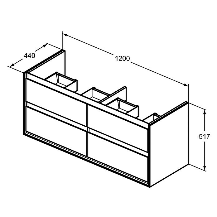Ideal Standard Connect Air Waschtischunterschrank (44 x 120 x 51,7 cm, 4 Schubkästen, Eiche Grau/Weiß, Matt)