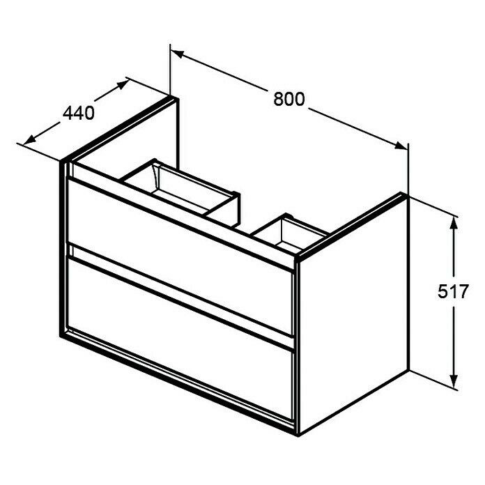 Ideal Standard Connect Air Waschtischunterschrank (44 x 80 x 51,7 cm, 2 Schubkästen, Hellgrau/Weiß, Glänzend)