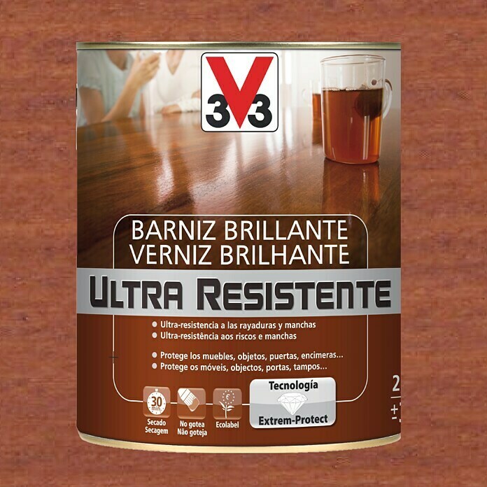 V33 Barniz para madera Brillante Ultra Resistente (Sapelly, Brillante, 750 ml)
