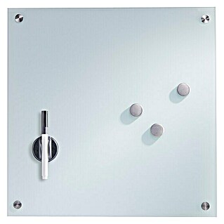 Stakleno magnetna ploča (Bijele boje, 40 x 40 cm, 3 magneta, olovka, brisač, držač olovke)