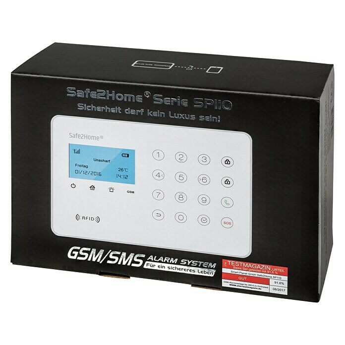 Safe2Home Alarmanlagen-Set SP110 Basis (Ohne Außensirene, L x B x H: 195 x 136 x 31 mm)