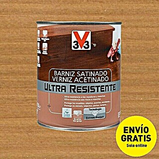 V33 Barniz para madera Satinado Ultra Resistente (Roble oscuro, Satinado, 750 ml)