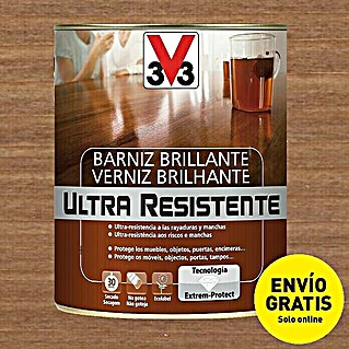 V33 Barniz para madera Brillante Ultra Resistente (Nogal, Brillante, 750 ml)