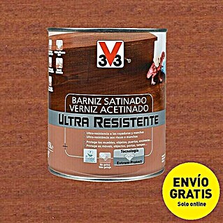 V33 Barniz para madera Satinado Ultra Resistente (Sapelly, Satinado, 750 ml)