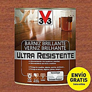 V33 Barniz para madera Brillante Ultra Resistente (Caoba, Brillante, 750 ml)