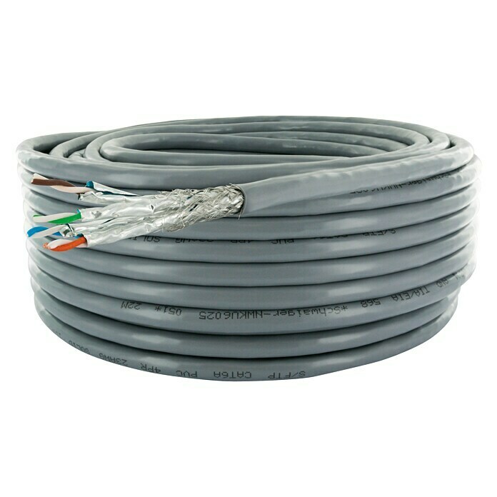 Schwaiger Kabel voor netwerk CAT 6A (25 m, Grijs, Tot 10,2 Gbit/s)