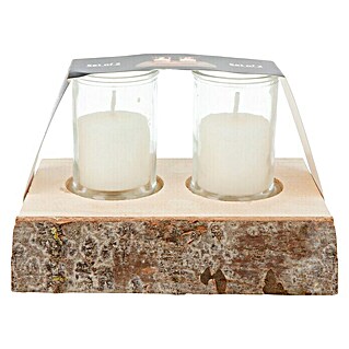 Hofer Kerzenständer mit 2 Kerzen im Glas (L x B x H: 19 x 14 x 12 cm, In verschiedenen Ausführungen erhältlich)