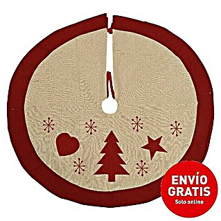 Falda para árbol de Navidad (Diámetro: 90 cm, Marrón/Rojo, Poliéster)