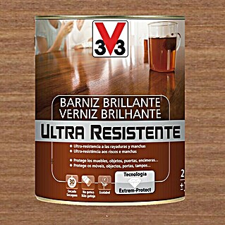 V33 Barniz para madera Brillante Ultra Resistente (Nogal, Brillante, 750 ml)
