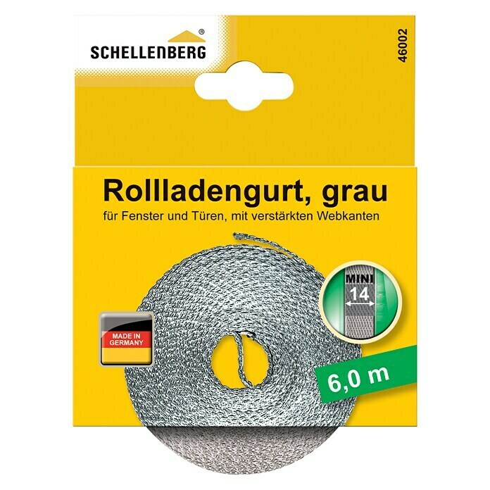 Schellenberg Rollladengurt Mini (Grau, Länge: 6 m, Gurtbreite: 14 mm)