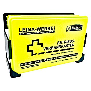 Leina-Werke Betriebsverbandkasten Klein (DIN 13157, Mit Wandhalterung, Gelb)