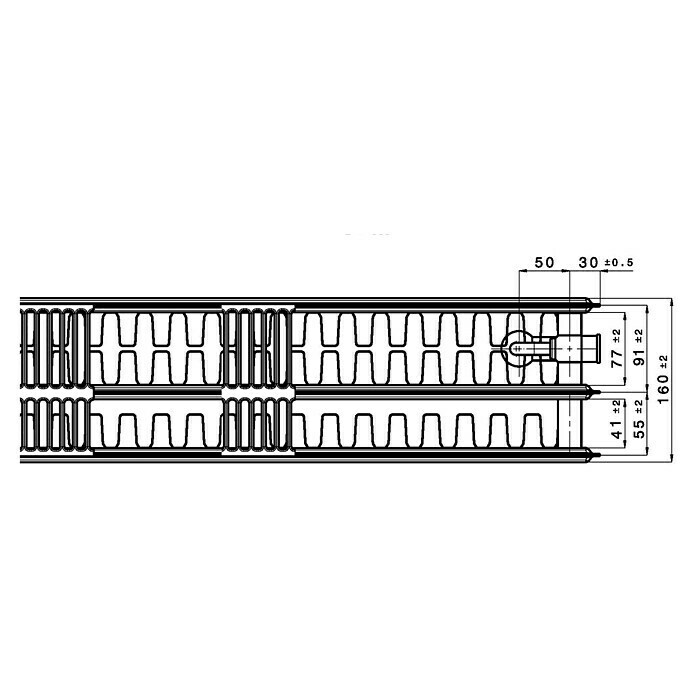 Universal-Flachheizkörper (B x H: 160 x 40 cm, 6-fach, Typ: 3K-33, 2.582 W)