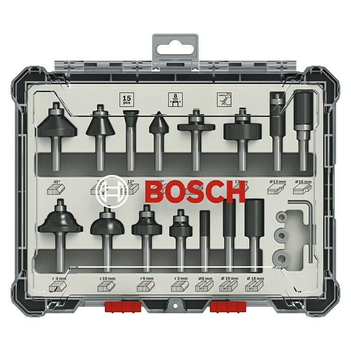 Bosch Frezenset (15-delig, Diameter schacht: 8 mm)