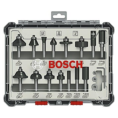 Bosch Fräser-Set Mixed (15 -tlg., Durchmesser Schaft: 8 mm)