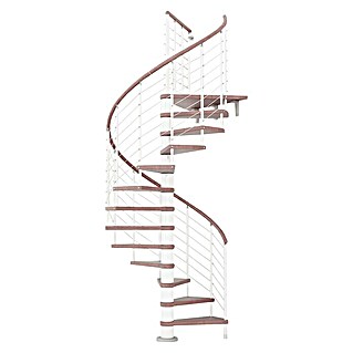 Fontanot Arké Escalera de caracol Kloe (Diámetro: 140 cm, Blanco, Color peldaños: Haya oscura, Altura de planta: 253 cm - 306 cm)