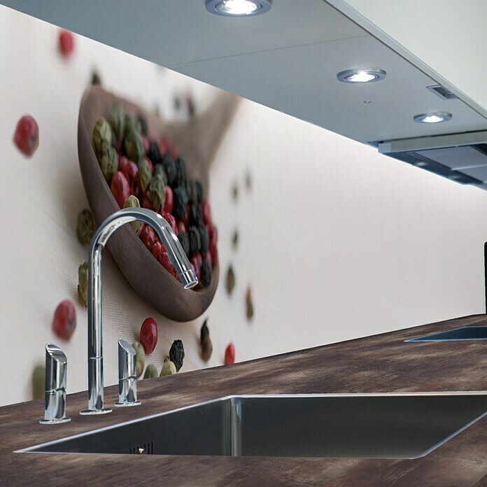 Resopal Küchenrückwand Fixmaß (Brown Pepper, 305 x 62 cm, Stärke: 15,4 mm, Holz)