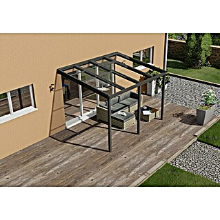 Terrassenüberdachung Special Edition mit Schiebedach (L x T: 400 x 350 cm, Polycarbonat, Anthrazitgrau, Klar)