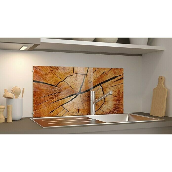 CUCINE Küchenrückwand (Circled Wood, 80 x 40 cm, Stärke: 6 mm, Einscheibensicherheitsglas (ESG))