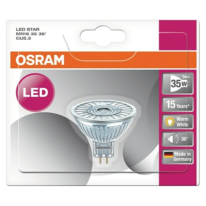 Osram LED-Leuchtmittel Star MR16 (4,6 W, 36°, Nicht Dimmbar, Warmweiß)