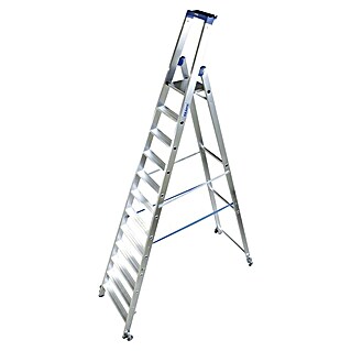 Krause Stabilo Stufenstehleiter Fahrbar (Arbeitshöhe: 4,8 m, Anzahl Tritte: 12 Stufen, Tiefe Stufen: 80 mm, Aluminium, Fahrbar)