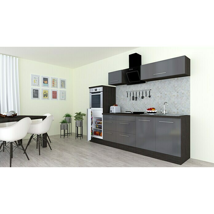 Respekta Premium Küchenzeile RP270HEGBO (Breite: 270 cm, Mit Elektrogeräten, Grau Hochglanz)