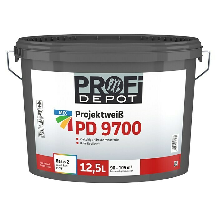 Profi Depot PD Wandfarbe Projektweiß PD 9700 (Basismischfarbe, 12,5 l, Stumpfmatt)