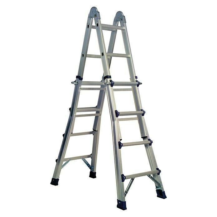 Escalera extensible profesional (Altura de trabajo: 350 cm, 4 x 4 peldaños, Aluminio)