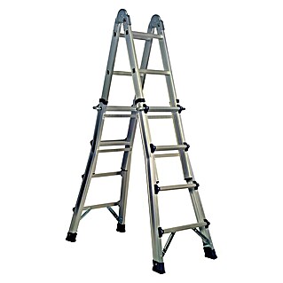 Escalera extensible profesional (Altura de trabajo: 3,5 m, 4 x 4 peldaños, Aluminio)