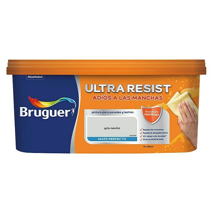 Bruguer Ultra Resist Pintura para paredes gris neutro (4 l, Mate)
