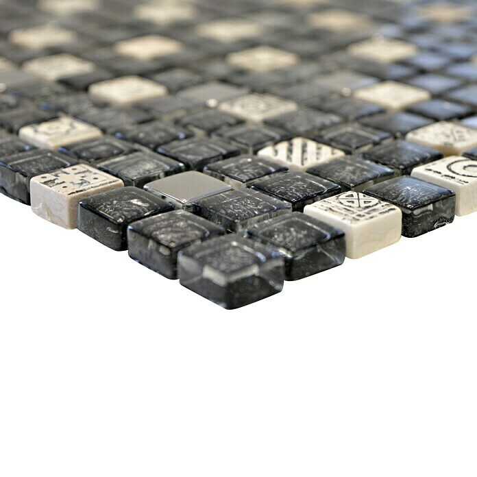 Mosaikfliese Quadrat Crystal Mix XCM ZEUS (30 x 30 cm, Schwarz/Grau/Weiß, Glänzend)