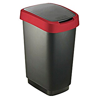 Rotho Cubo de la basura Twist (25 l, Antracita/Rojo, Cuadrado, Polipropileno)