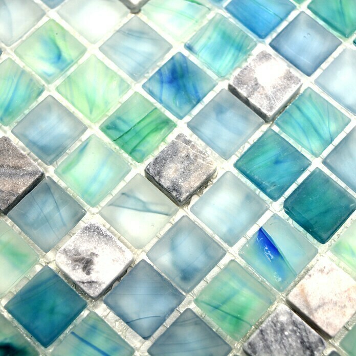 Mozaïektegel Quadrat Crystal Mix XCR 1501 (29,5 x 29,5 cm, Groen/Blauw, Glanzend)