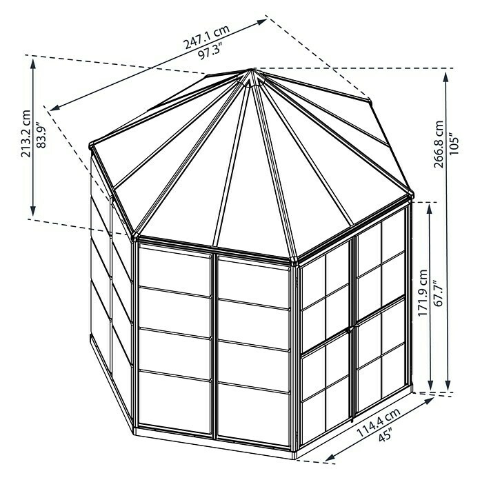Palram Gewächshaus Oasis (2,47 x 2,13 x 2,66 m, Glasstärke: 6 mm, Polycarbonat)