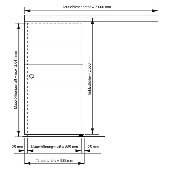 Kilsgaard Schiebetür-Set 42/WL mit Beschlag 6 (935 x 2.050 mm, Weiß, Mittellage: Wabe)