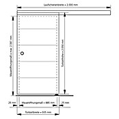 Kilsgaard Schiebetür-Set 42/WL mit Beschlag 6 (935 x 2.050 mm, Weiß, Mittellage: Wabe)
