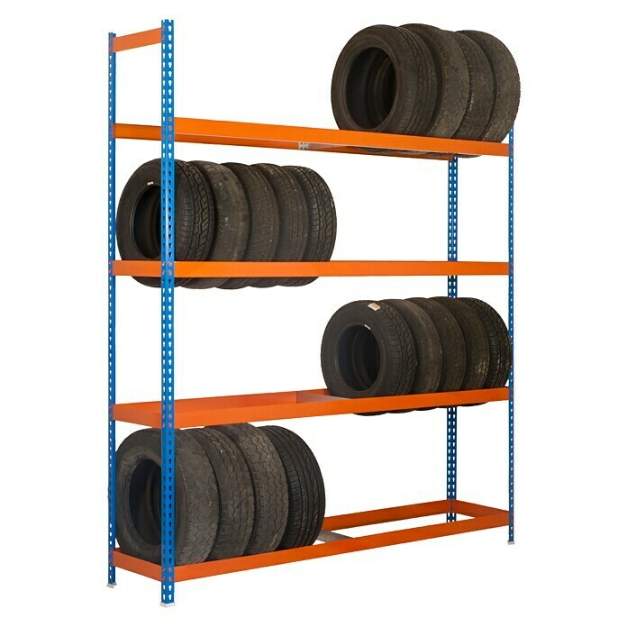 Simonrack Estantería para neumáticos Auto Forte (L x An x Al: 45 x 210 x 210 cm, Capacidad de carga: 300 kg/balda, Número de baldas: 4 ud., Inserción, Azul/Naranja)
