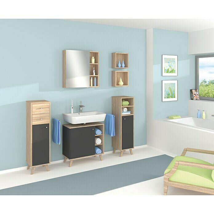 lavabo y lavabo de 2 puertas con estante de madera 59,8 x 59,3 x 30,7 cm color blanco ancho x alto x profundidad Mueble bajo para baño armario para cuarto de baño 