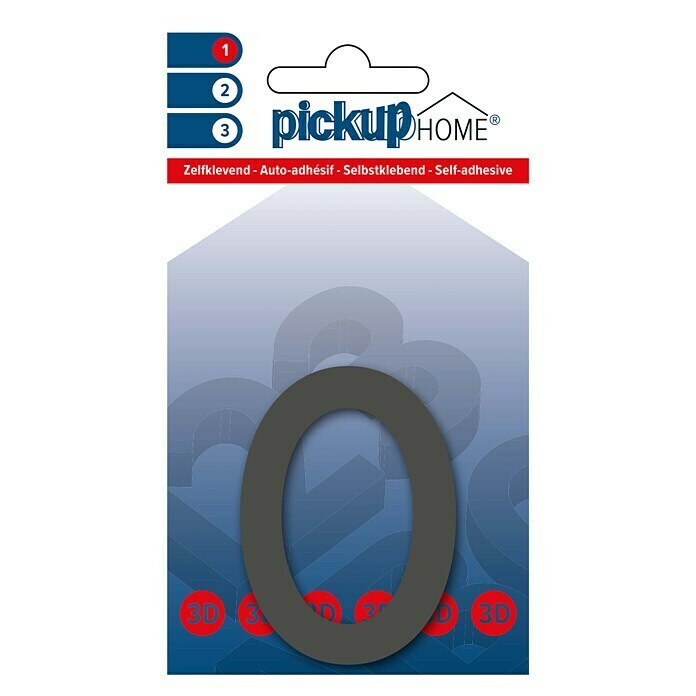 Pickup 3D Home Número (Altura: 6 cm, Motivo: 0, Gris, Plástico, Autoadhesivo)