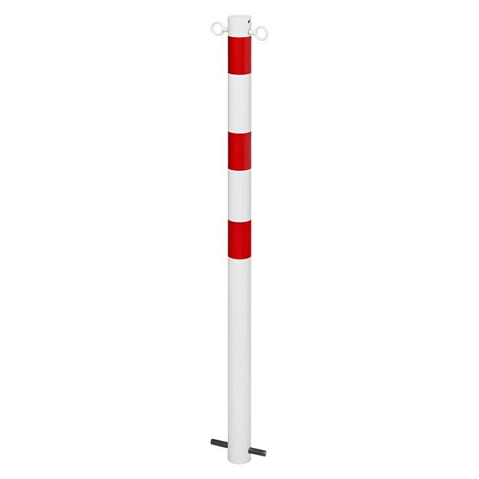 Sperrpfosten (Höhe über Boden: 900 mm, Durchmesser: 60 mm, Stahl, 2 Ösen, Montageart: Einbetonieren, Weiß/Rot)