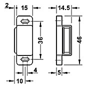 Häfele Magnetverschluss (Haftkraft: 2 kg, L x B x H: 15 x 13,5 x 45,5 mm, Weiß)