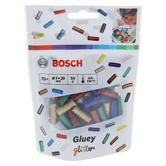 Bosch Gluey Klebepatronen Glitzer (70 Stk., Durchmesser Klebepatrone: 7 mm)