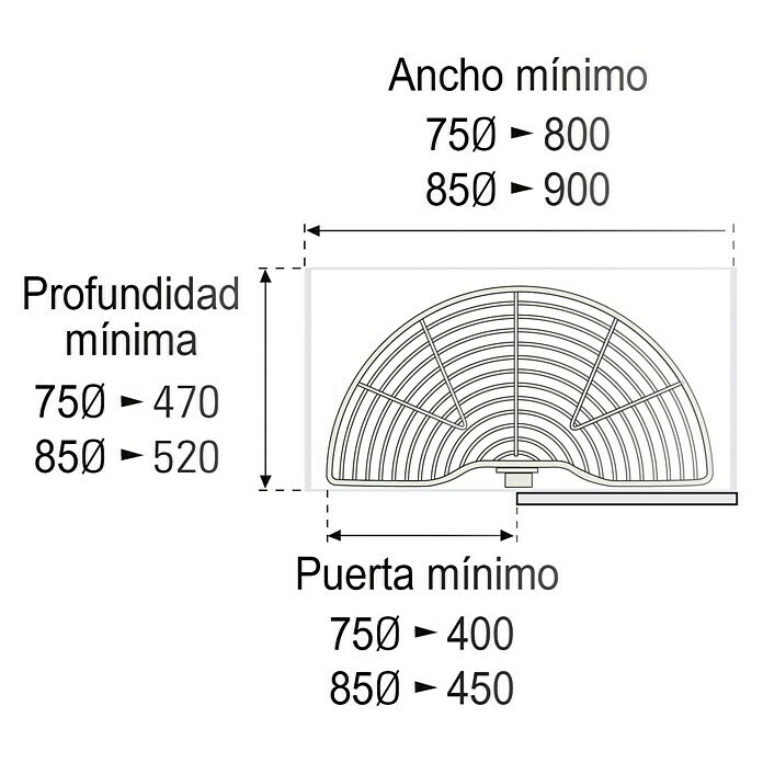 Estantería rinconera metálica semicircular 75 (L x An x Al: 470 x 800 x 400 mm, Cromo)