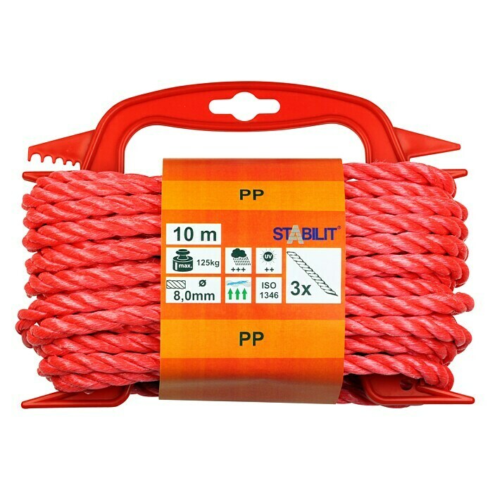 Stabilit PP-Seil (Ø x L: 8 mm x 10 m, Polypropylen, Rot, 3-schäftig gedreht)