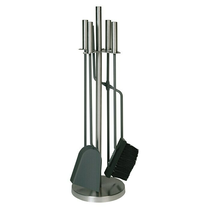 Lienbacher Juego de utensilios para chimenea (4 piezas, Acero/acero inoxidable, Altura: 65 cm)