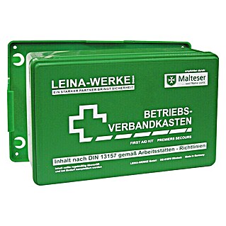 Leina-Werke Betriebsverbandkasten Klein (DIN 13157, Mit Wandhalterung, Grün)