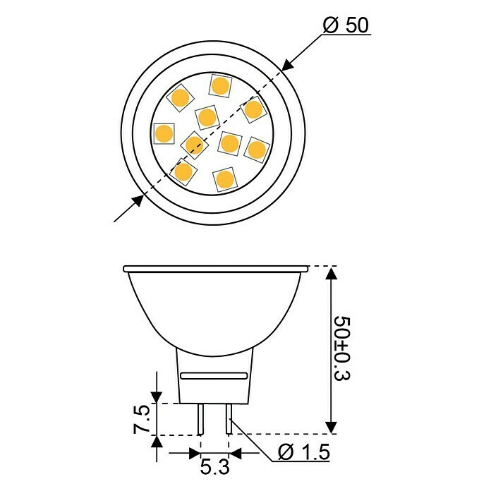 Talamex LED-Leuchtmittel für Boote (1,6 W, 10 V - 30 V, Sockel: MR16, Lichtfarbe: Warmweiß, A+)