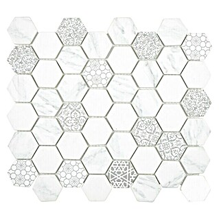 Mosaikfliese Hexagon Mix EMILY HX65 (32,4 x 28 cm, Grau/Weiß, Matt)